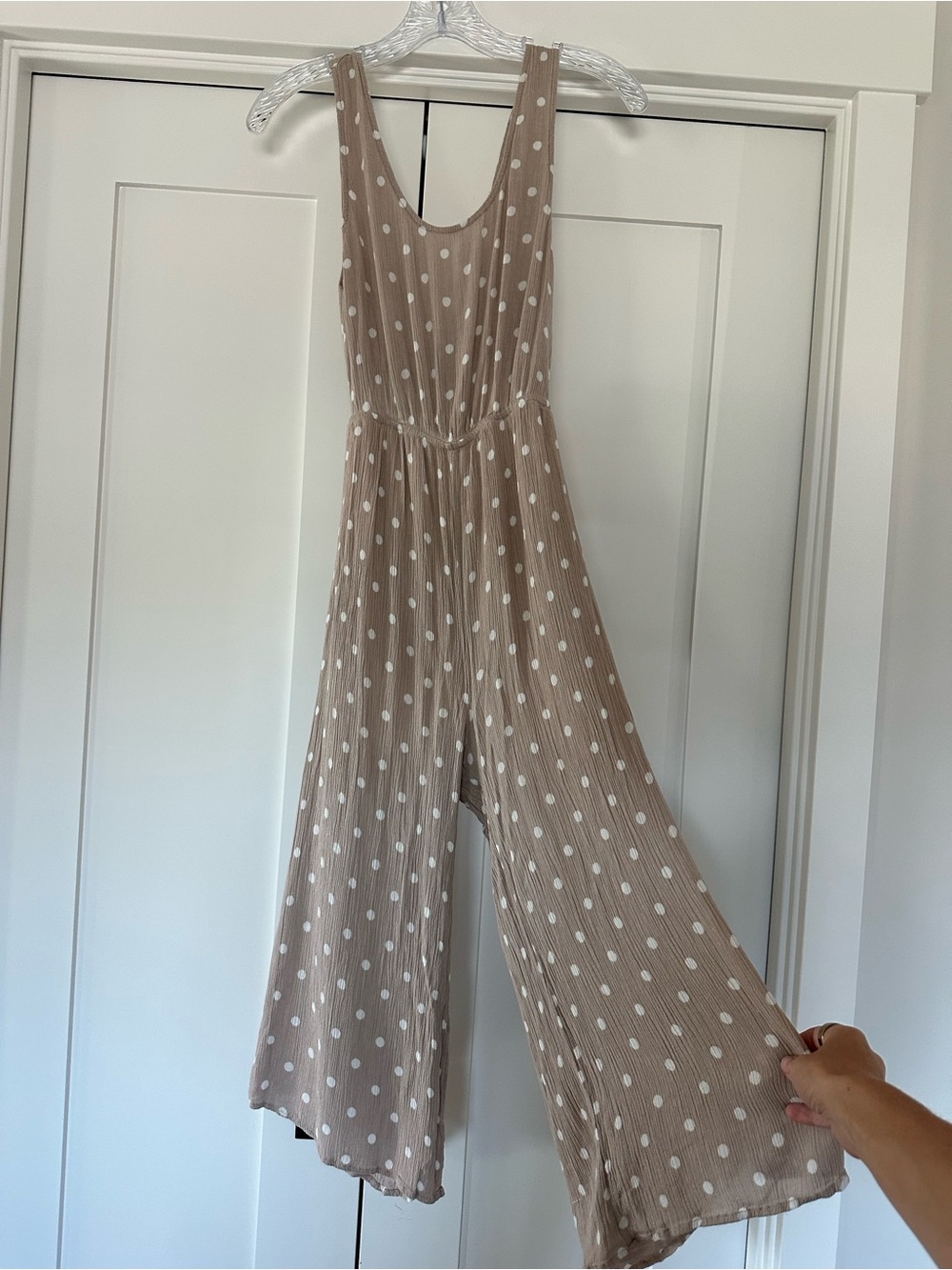 Taupe Polka Dot Tie-Back Wide-Leg Jumpsuit